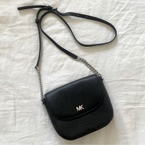 Michael Kors black leather crossbody bag with silver chain hardware